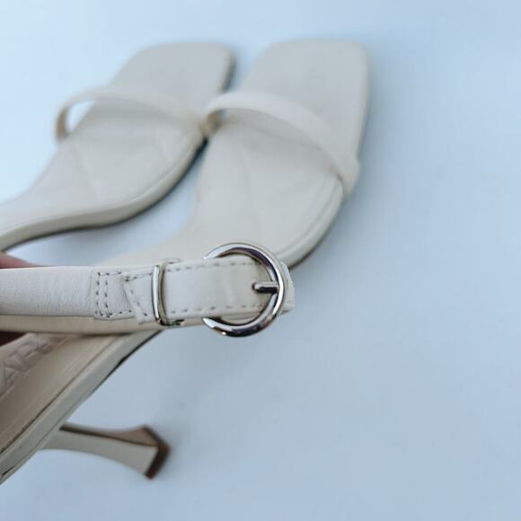 Zara White Cream Leather Ankle Heel Buckle Square Toe Heels Sandals 42 Straps 11 - Picture 12 of 14